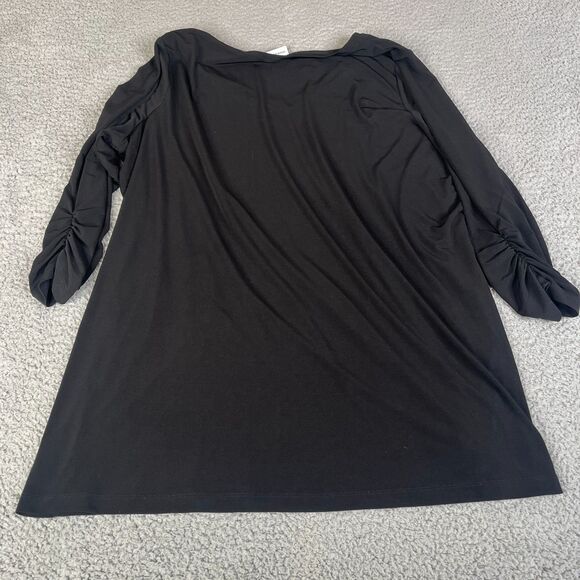 Susan Graver Weekend Blouse 1X  Black Knit 3/4 Sleeve V Neck Top Stretch - Picture 2 of 9